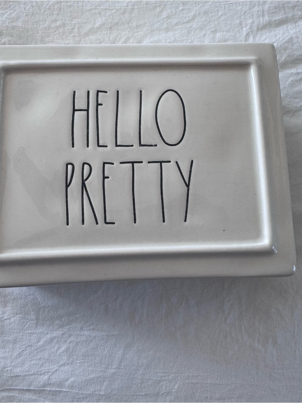 Rae Dunn White Ceramic 'HELLO PRETTY' Vanity Tray